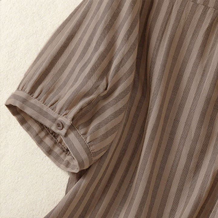 Buddha Stones Camicia da donna estiva casual a maniche corte a righe con bottoni e taschino applicato - image 19