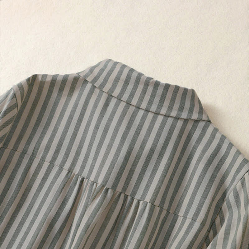 Buddha Stones Camicia da donna estiva casual a maniche corte a righe con bottoni e taschino applicato - image 3