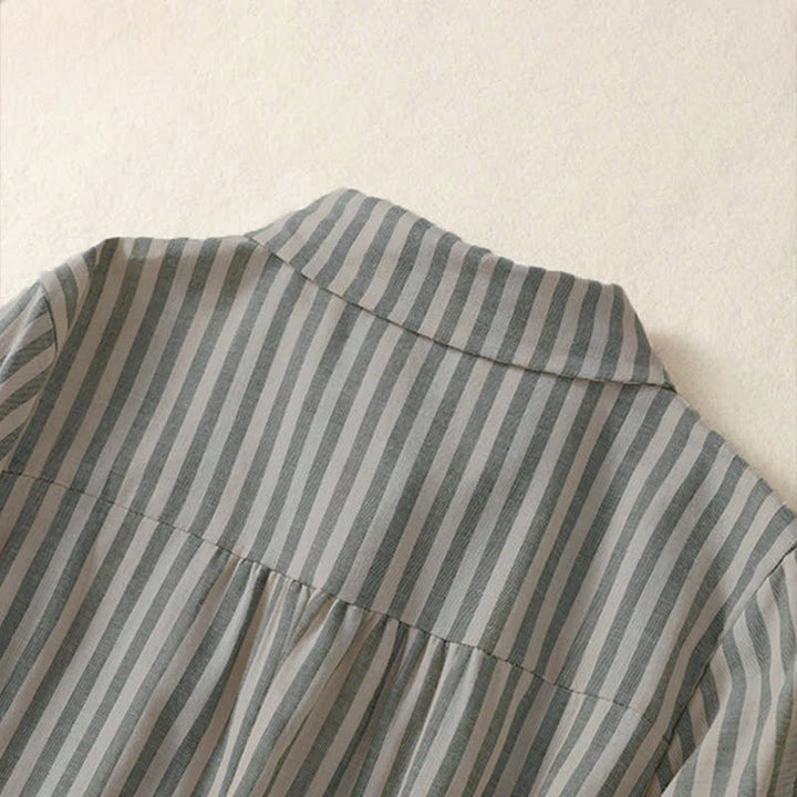 Buddha Stones Camicia da donna estiva casual a maniche corte a righe con bottoni e taschino applicato - image 3