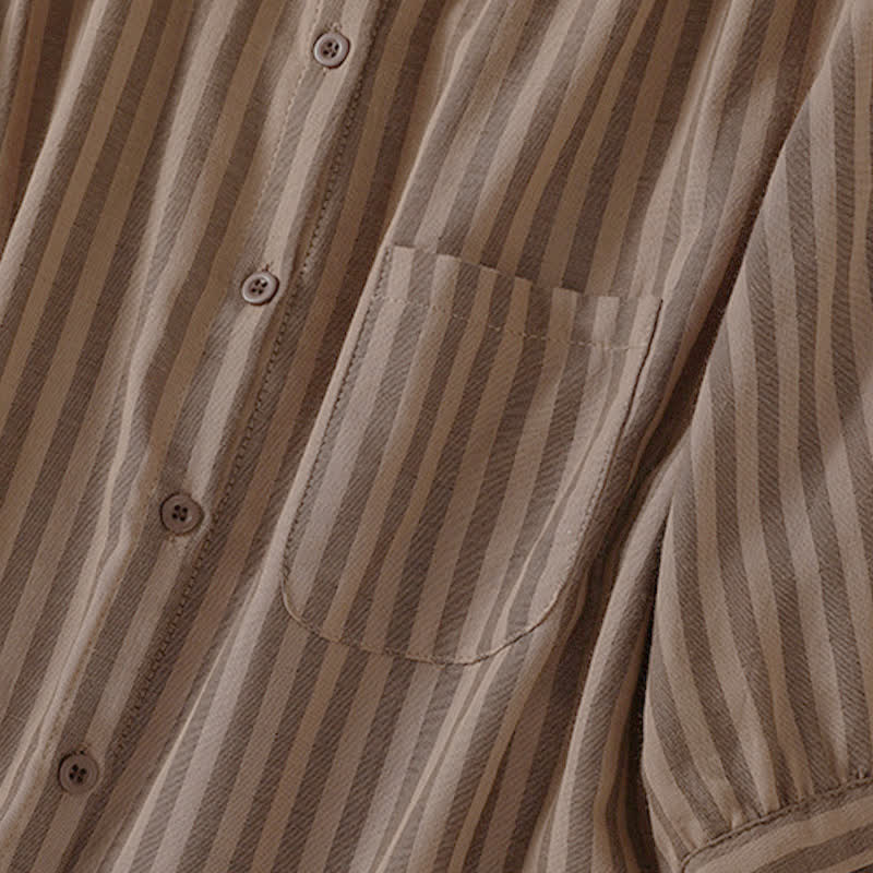 Buddha Stones Camicia da donna estiva casual a maniche corte a righe con bottoni e taschino applicato - image 20