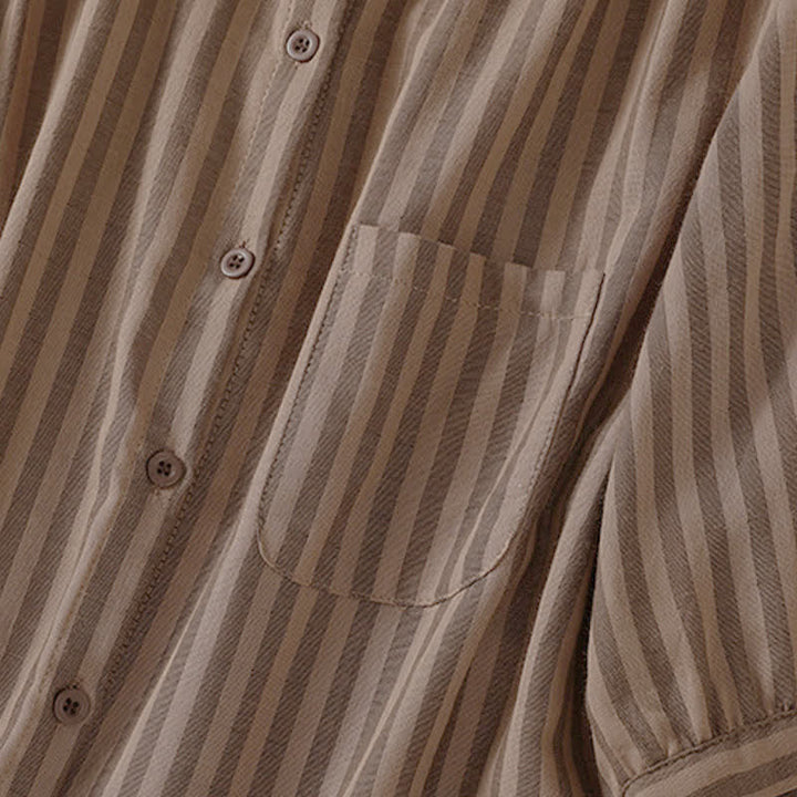 Buddha Stones Camicia da donna estiva casual a maniche corte a righe con bottoni e taschino applicato - image 20