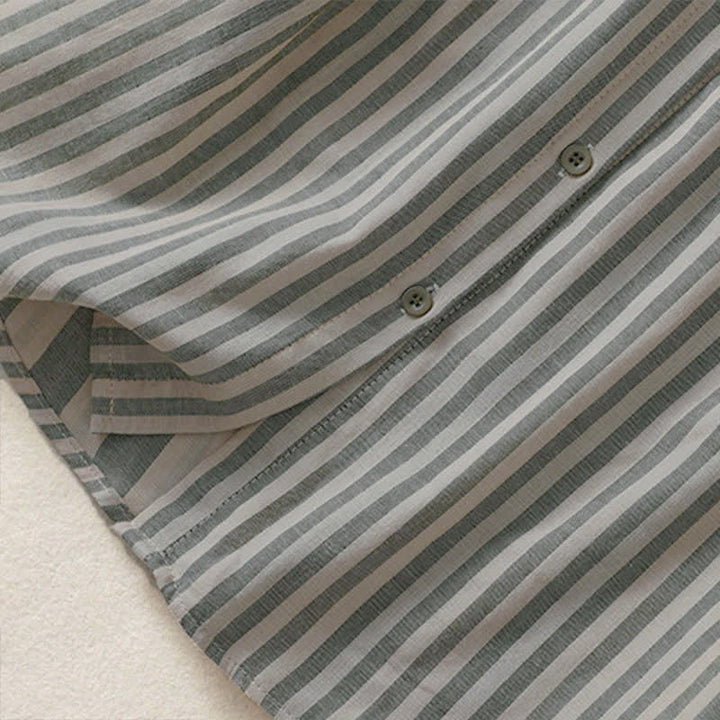 Buddha Stones Camicia da donna estiva casual a maniche corte a righe con bottoni e taschino applicato - image 7