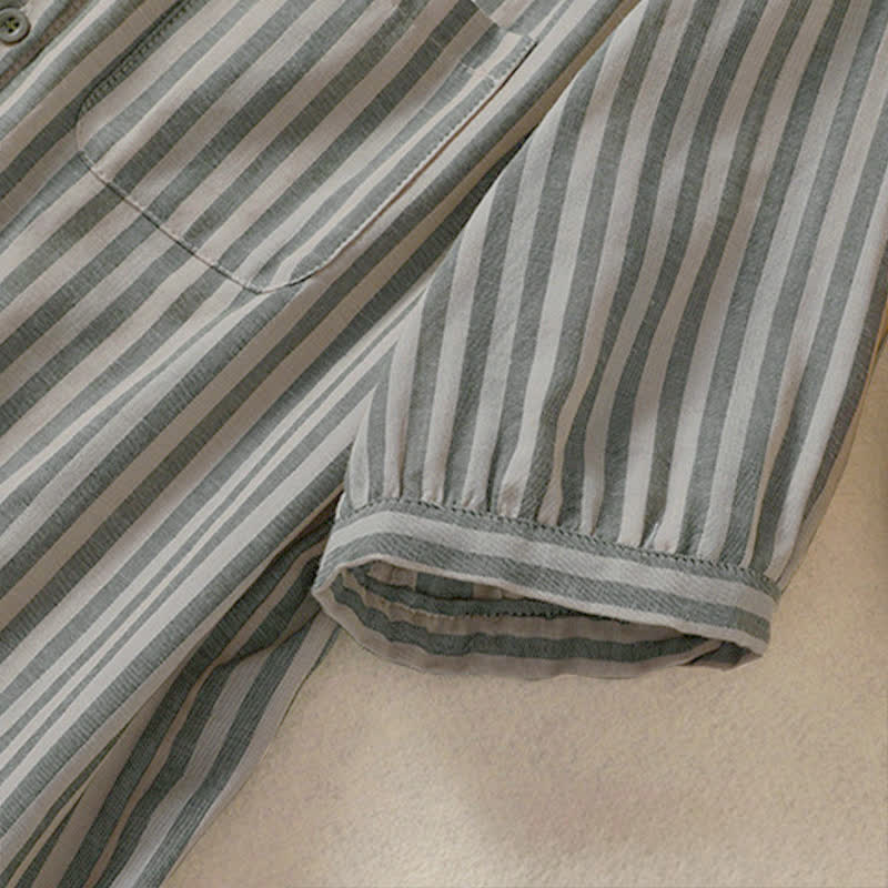 Buddha Stones Camicia da donna estiva casual a maniche corte a righe con bottoni e taschino applicato - image 6