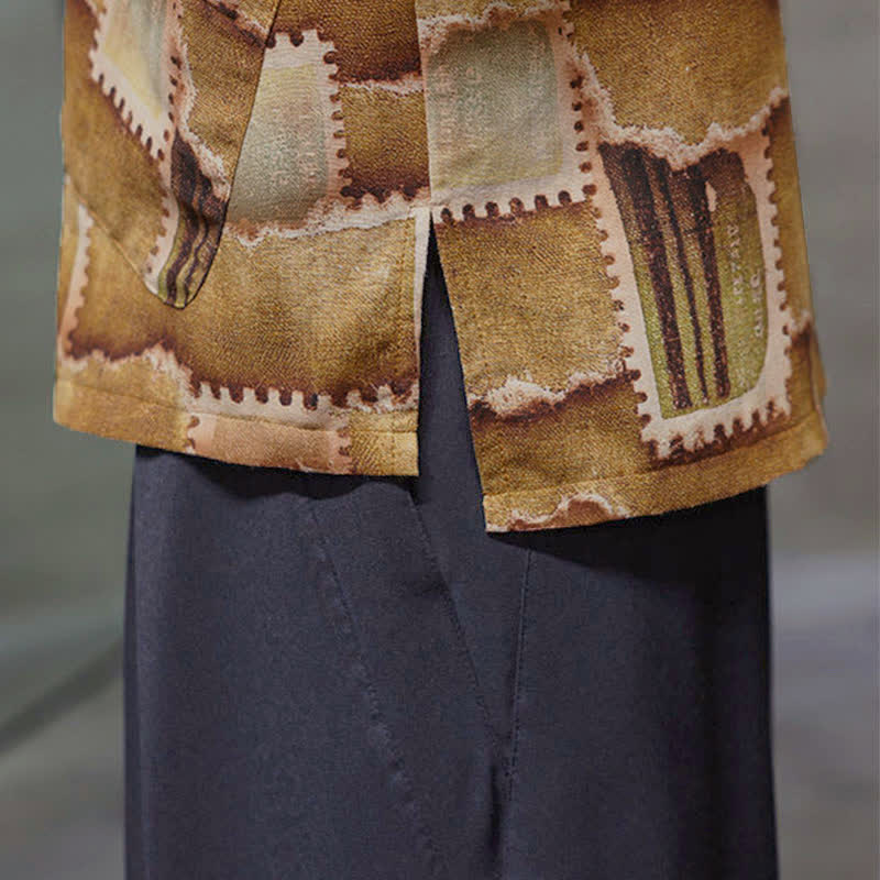 Buddha Stones Camicia da uomo estiva casual a maniche corte con motivo patchwork a quadri e taschino applicato, in stile boho. - image 21