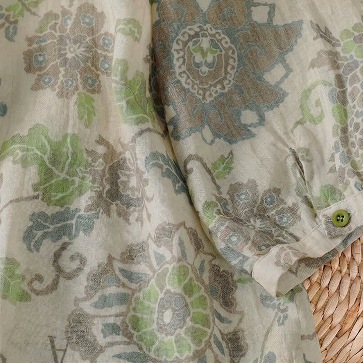 Buddha Stones Camicia da donna a maniche lunghe, stile vintage, con bottoni e stampa floreale, ideale per primavera/estate, casual e con taschino. - image 10