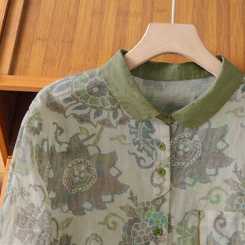 Buddha Stones Camicia da donna a maniche lunghe, stile vintage, con bottoni e stampa floreale, ideale per primavera/estate, casual e con taschino. - image 3