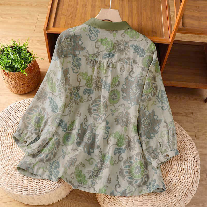 Buddha Stones Camicia da donna a maniche lunghe, stile vintage, con bottoni e stampa floreale, ideale per primavera/estate, casual e con taschino. - image 1