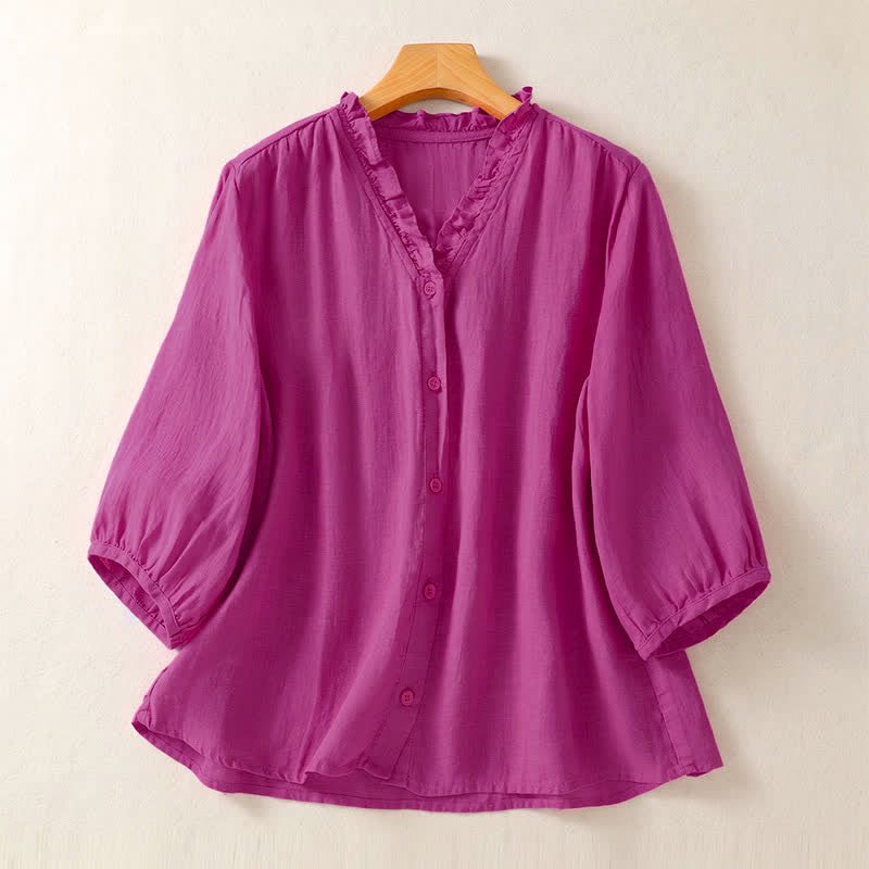 Buddha Stones Camicie da donna a maniche corte, tinta unita, casual, con bottoni, per primavera/estate. - Rosso viola medio - US8-10, UK/AU12-14, EU40-42 (2XL) - image 6