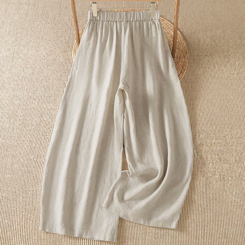Buddha Stones Pantaloni casual primavera/estate a tinta unita con cerniera, modello alla caviglia, da donna a gamba larga con tasca. - image 1