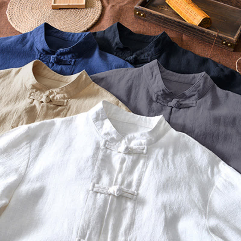 Abito cinese Tang con bottoni a forma di rana e motivo Buddha Stones, camicia da uomo in cotone e lino con tasche. - image 33