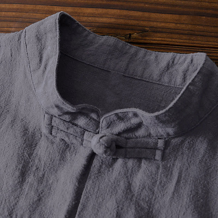 Abito cinese Tang con bottoni a forma di rana e motivo Buddha Stones, camicia da uomo in cotone e lino con tasche. - image 3