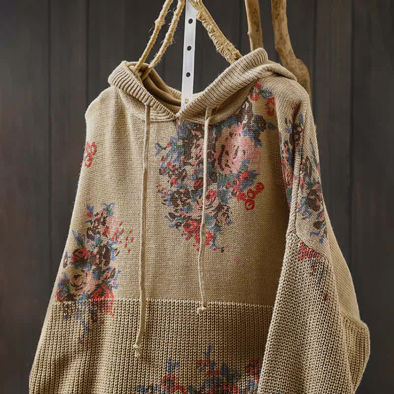 Maglione da donna a maniche lunghe con cappuccio e stampa floreale Buddha Stones - image 1