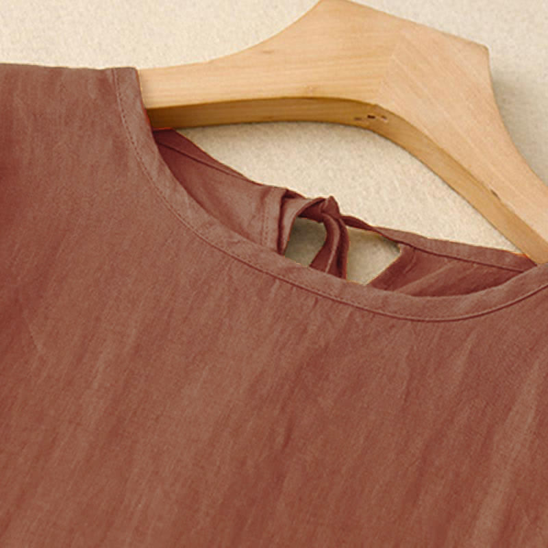 Abito midi da donna casual a maniche corte con fiocco e tasche, con stampa Buddha Stones. - image 1