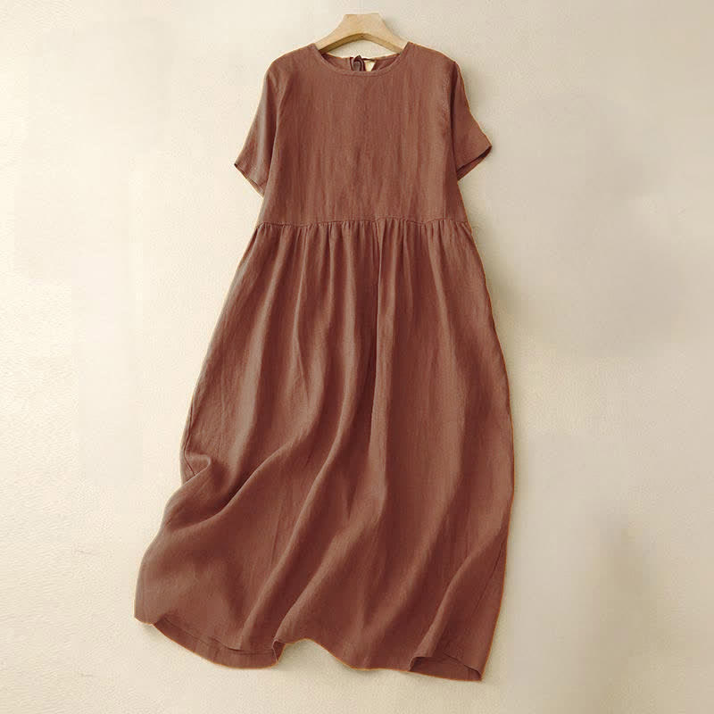 Abito midi da donna casual a maniche corte con fiocco e tasche, con stampa Buddha Stones. - Cioccolato - US8-10, UK/AU12-14, EU40-42 (2XL) - image 0