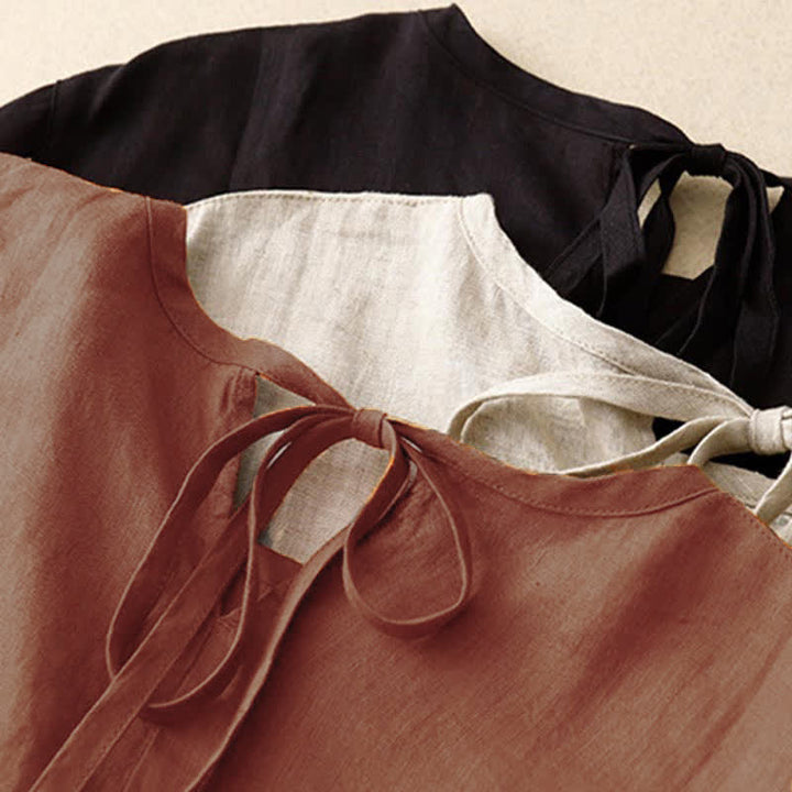 Abito midi da donna casual a maniche corte con fiocco e tasche, con stampa Buddha Stones. - image 25