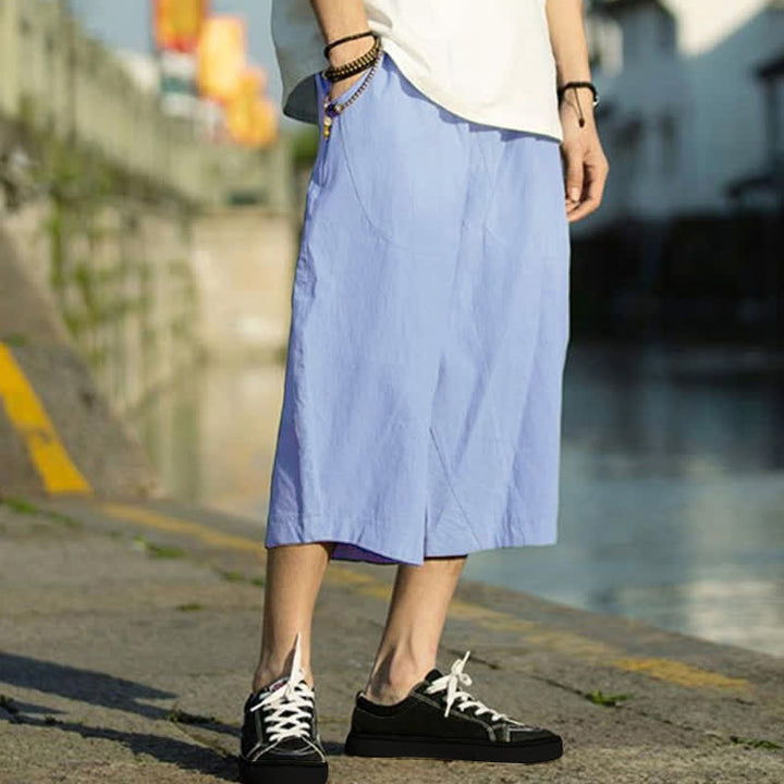 Pantaloni da uomo estivi con pieghe, coulisse e tasche, modello 7-8, con stampa Buddha Stones. - Blu cielo profondo - US/UK/AU46, EU56 (5XL) - image 14