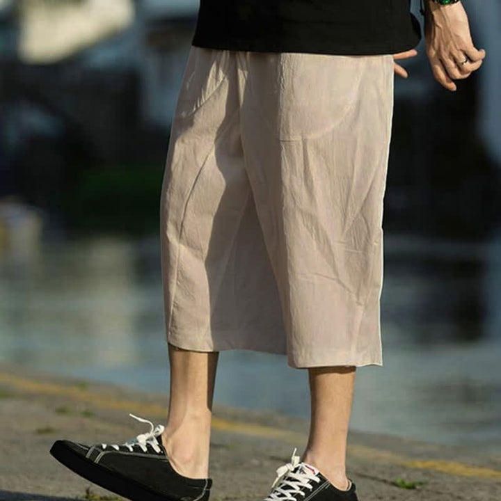 Pantaloni da uomo estivi con pieghe, coulisse e tasche, modello 7-8, con stampa Buddha Stones. - image 13