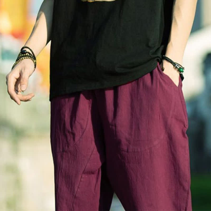Pantaloni da uomo estivi con pieghe, coulisse e tasche, modello 7-8, con stampa Buddha Stones. - image 27