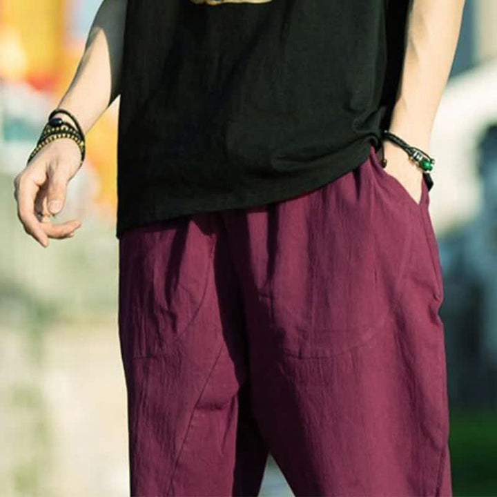 Pantaloni da uomo estivi con pieghe, coulisse e tasche, modello 7-8, con stampa Buddha Stones. - image 27