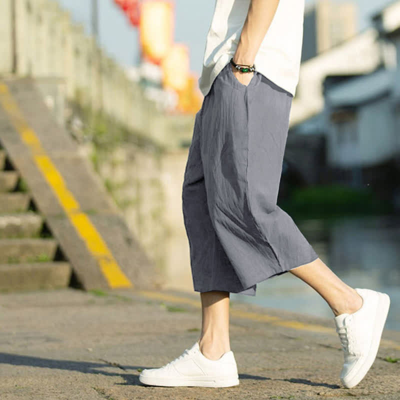 Pantaloni da uomo estivi con pieghe, coulisse e tasche, modello 7-8, con stampa Buddha Stones. - image 1