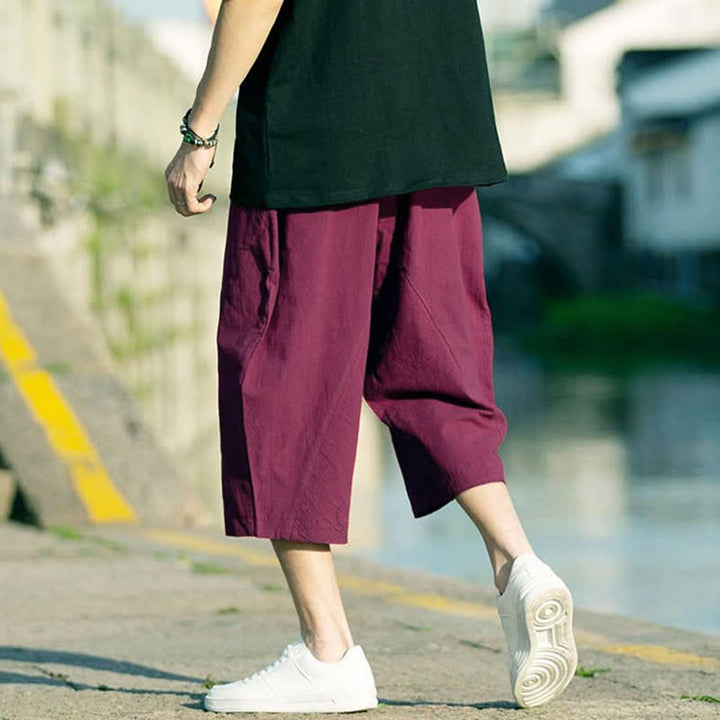 Pantaloni da uomo estivi con pieghe, coulisse e tasche, modello 7-8, con stampa Buddha Stones. - image 26