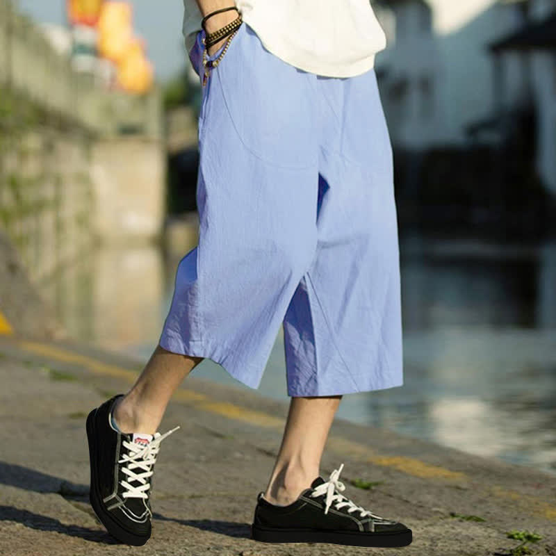 Pantaloni da uomo estivi con pieghe, coulisse e tasche, modello 7-8, con stampa Buddha Stones. - image 15