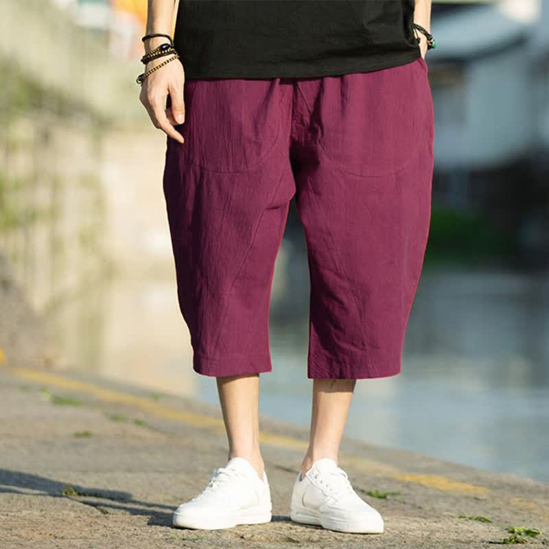 Pantaloni da uomo estivi con pieghe, coulisse e tasche, modello 7-8, con stampa Buddha Stones. - Rosso viola medio - US/UK/AU46, EU56 (5XL) - image 22