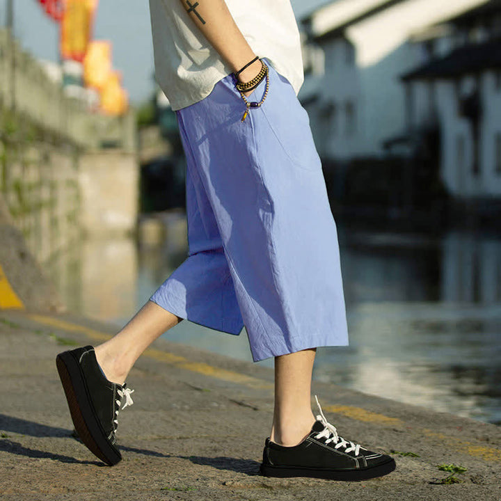 Pantaloni da uomo estivi con pieghe, coulisse e tasche, modello 7-8, con stampa Buddha Stones. - image 16