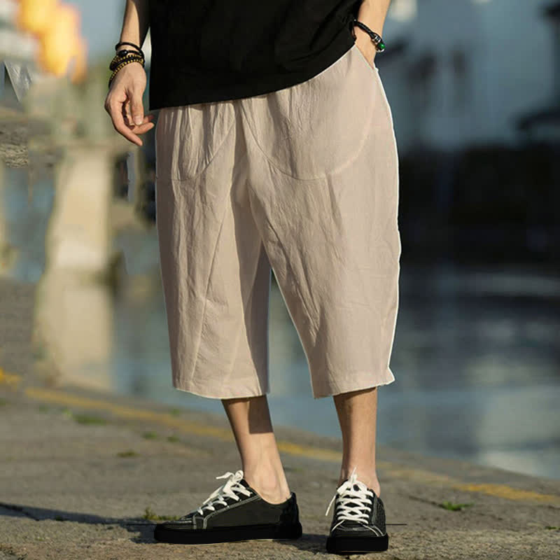 Pantaloni da uomo estivi con pieghe, coulisse e tasche, modello 7-8, con stampa Buddha Stones. - Tan - US/UK/AU46, EU56 (5XL) - image 10