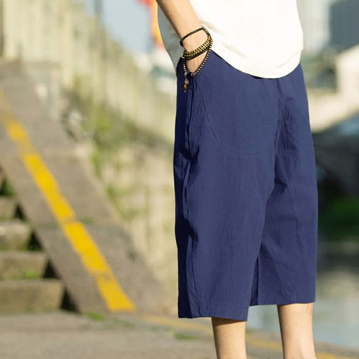 Pantaloni da uomo estivi con pieghe, coulisse e tasche, modello 7-8, con stampa Buddha Stones. - image 18
