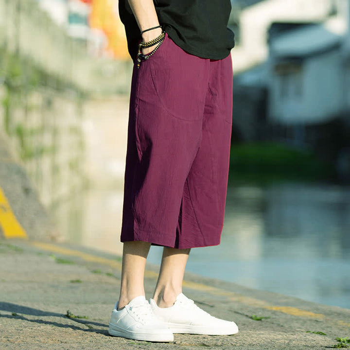 Pantaloni da uomo estivi con pieghe, coulisse e tasche, modello 7-8, con stampa Buddha Stones. - image 24