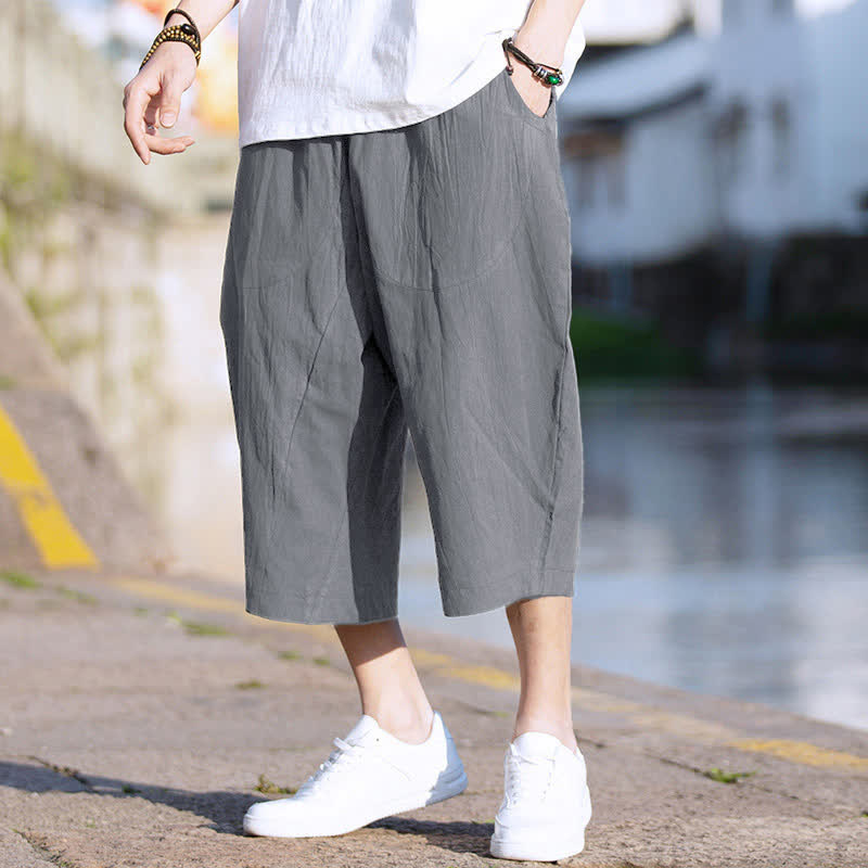 Pantaloni da uomo estivi con pieghe, coulisse e tasche, modello 7-8, con stampa Buddha Stones. - Grigio - US/UK/AU46, EU56 (5XL) - image 0