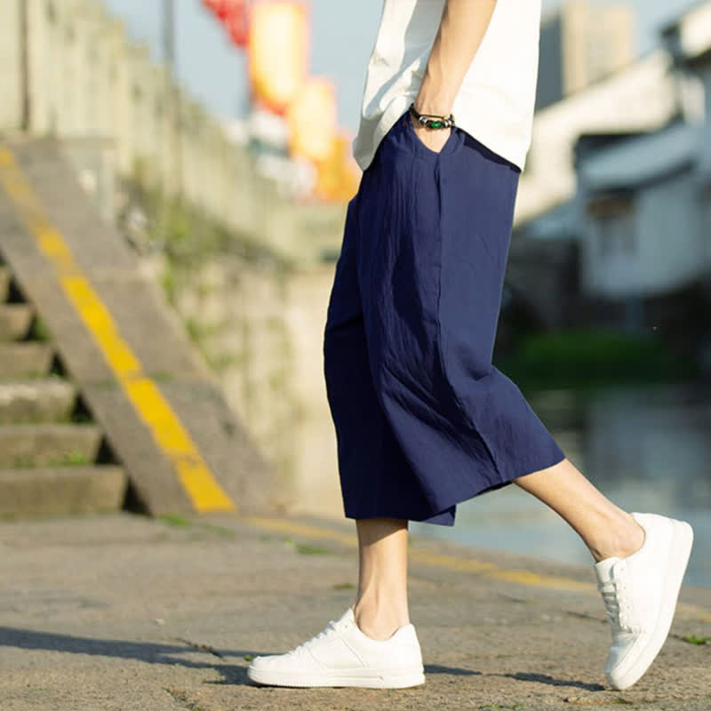 Pantaloni da uomo estivi con pieghe, coulisse e tasche, modello 7-8, con stampa Buddha Stones. - image 19