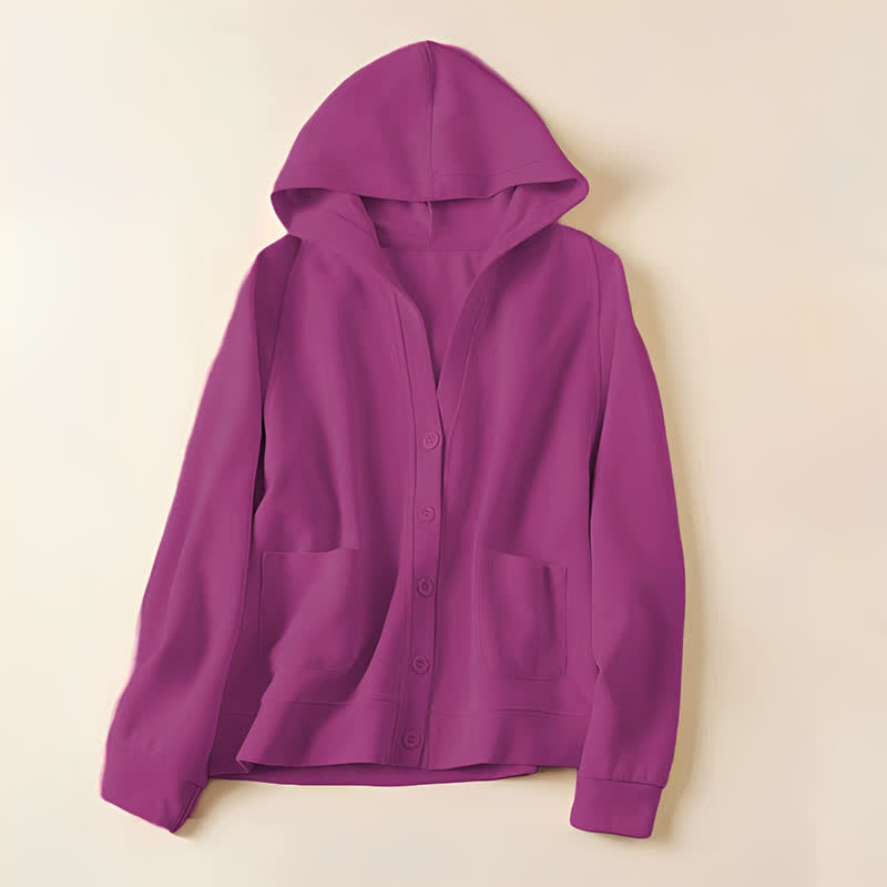 Giacca con cappuccio e tasche da donna con bottoni semplici e motivo Buddha Stones - Rosso viola medio - US8-10, UK/AU12-14, EU40-42 (2XL) - image 21