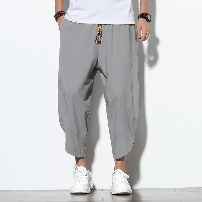 Pantaloni harem da uomo casual estivi con coulisse, lunghezza 7-8, con tasche, con stampa Buddha Stones. - image 1