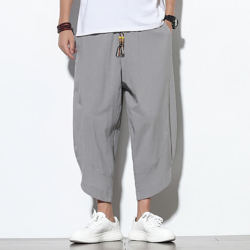Pantaloni harem da uomo casual estivi con coulisse, lunghezza 7-8, con tasche, con stampa Buddha Stones. - Gainsboro - US/UK/AU46, EU56 (5XL) - image 0