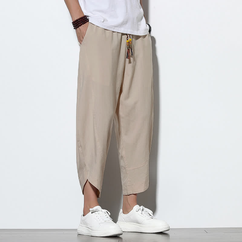 Pantaloni harem da uomo casual estivi con coulisse, lunghezza 7-8, con tasche, con stampa Buddha Stones. - image 9