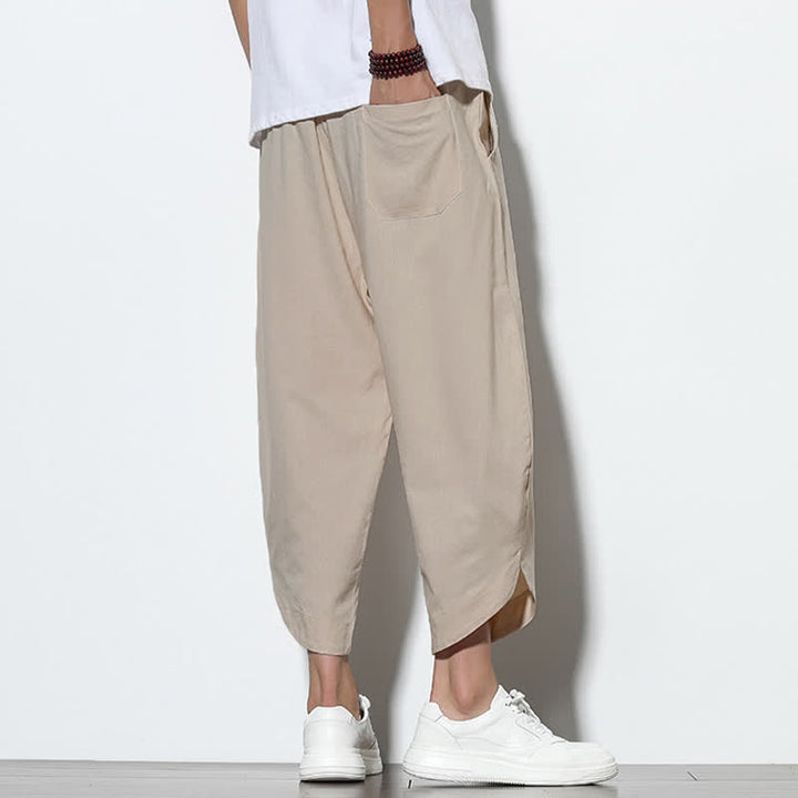 Pantaloni harem da uomo casual estivi con coulisse, lunghezza 7-8, con tasche, con stampa Buddha Stones. - image 10