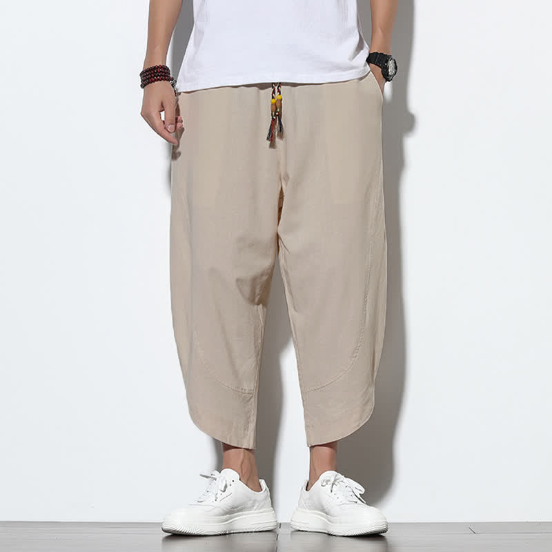 Pantaloni harem da uomo casual estivi con coulisse, lunghezza 7-8, con tasche, con stampa Buddha Stones. - Beige - US/UK/AU46, EU56 (5XL) - image 8