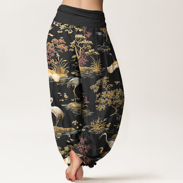 Buddha Stones Pantaloni harem da donna in cotone con motivo floreale Crane Reed e vita elasticizzata. - image 2