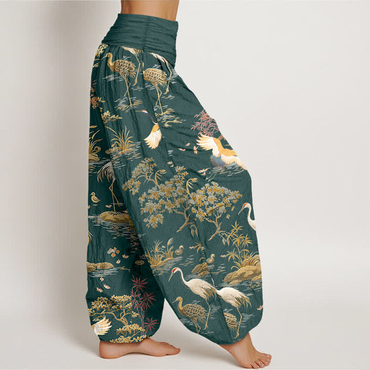 Buddha Stones Pantaloni harem da donna in cotone con motivo floreale Crane Reed e vita elasticizzata. - image 6