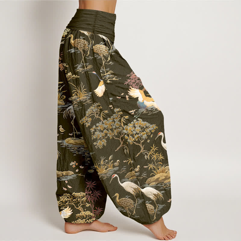 Buddha Stones Pantaloni harem da donna in cotone con motivo floreale Crane Reed e vita elasticizzata. - image 9