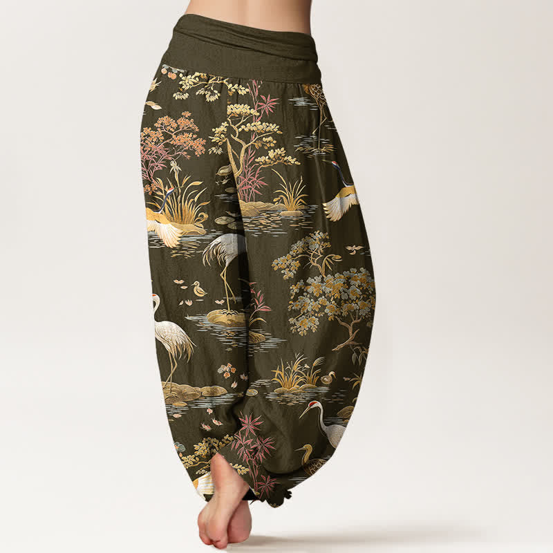 Buddha Stones Pantaloni harem da donna in cotone con motivo floreale Crane Reed e vita elasticizzata. - image 10