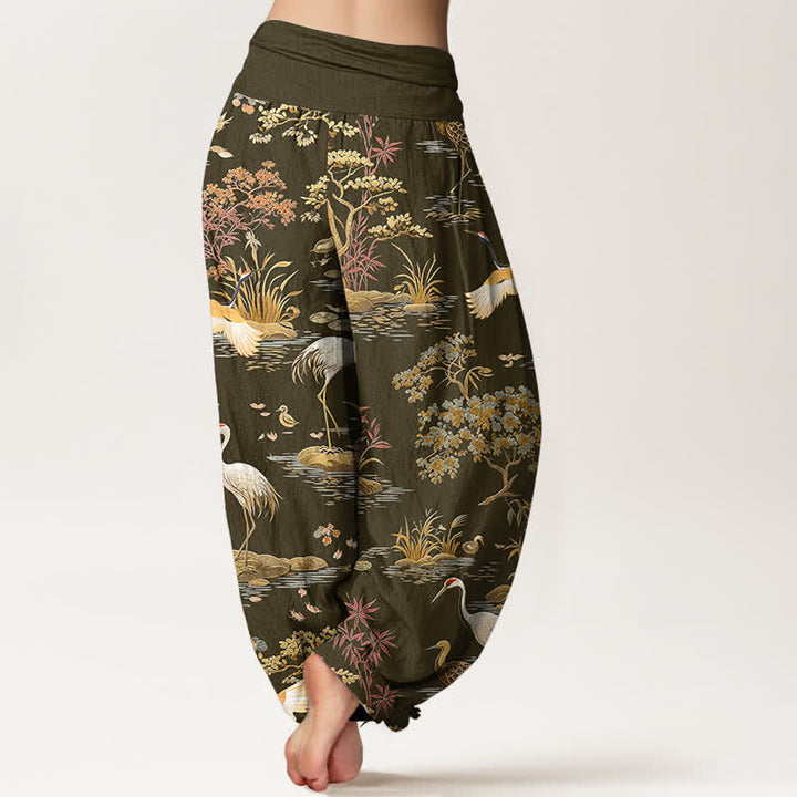 Buddha Stones Pantaloni harem da donna in cotone con motivo floreale Crane Reed e vita elasticizzata. - image 10