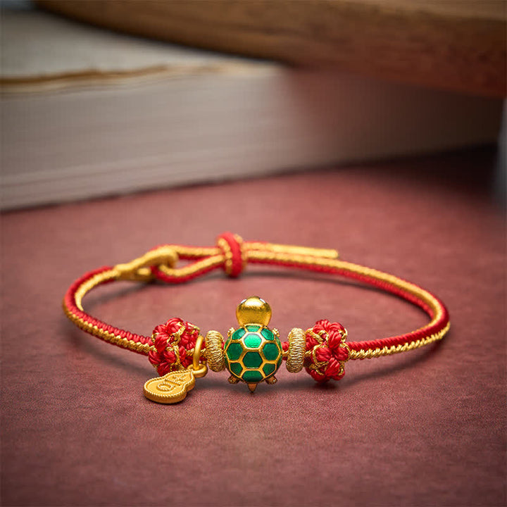 Buddha Stones Braccialetto portafortuna con tartaruga verde, zucca di rame e cordino rosso - image 3