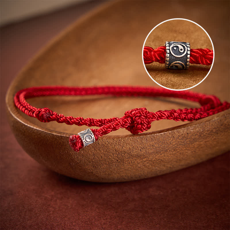 Buddha Stones Bracciale protettivo Yin Yang in argento sterling 925 con filo rosso - Corda rosso scuro - 6,3–7,1 pollici (16–18 cm) - image 0