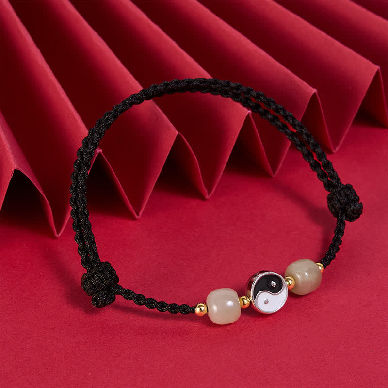 Buddha Stones Bracciale in lega con perline di giada Hetian Yin Yang e filo rosso. - image 13