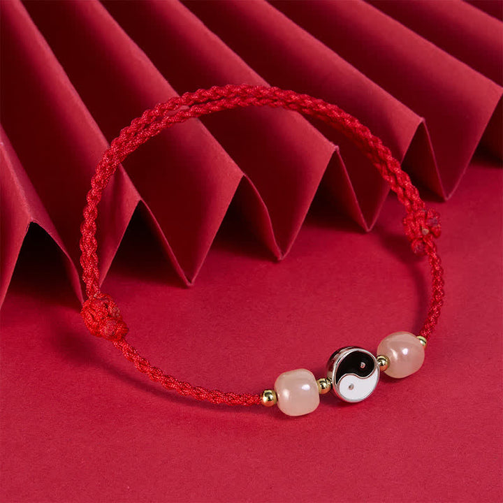 Buddha Stones Bracciale in lega con perline di giada Hetian Yin Yang e filo rosso. - image 2