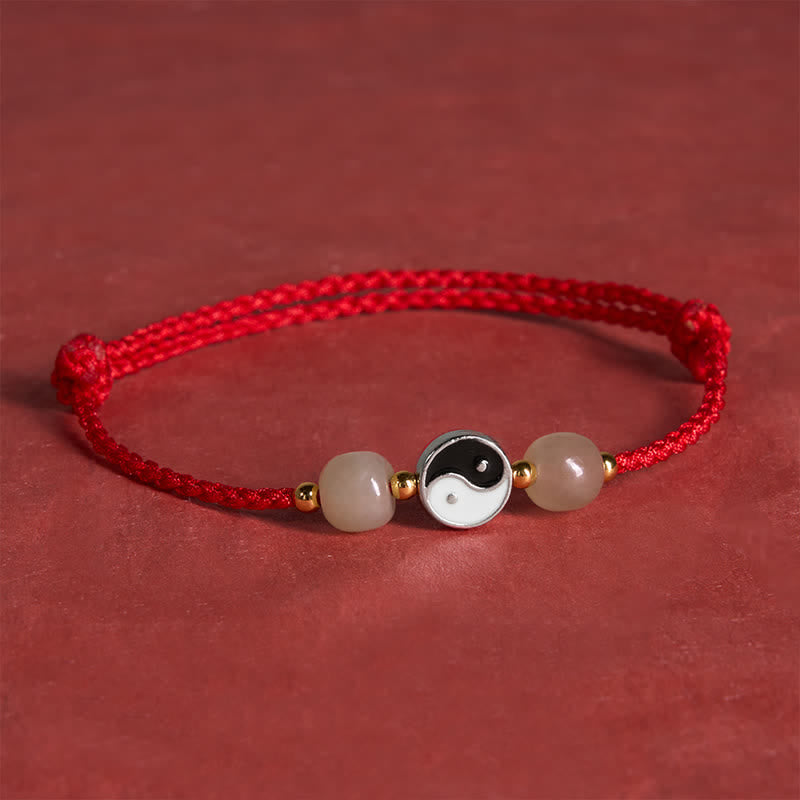 Buddha Stones Bracciale in lega con perline di giada Hetian Yin Yang e filo rosso. - image 4