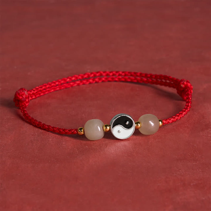 Buddha Stones Bracciale in lega con perline di giada Hetian Yin Yang e filo rosso. - image 4